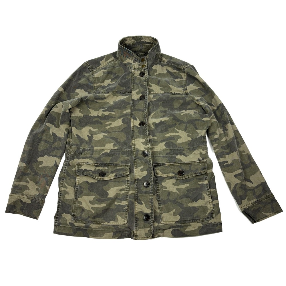Lucky Brand Camo Utility Jacket‎ Womens Sz M Green Military Cinch Waist Zip Btn